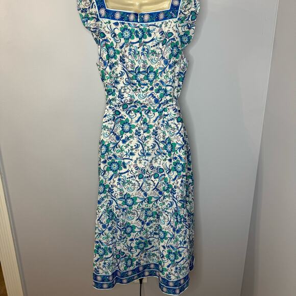 Talbots Voile Square Neck Midi Fit Flare Dress Songbird Floral Sprint Romantic - Picture 9 of 12